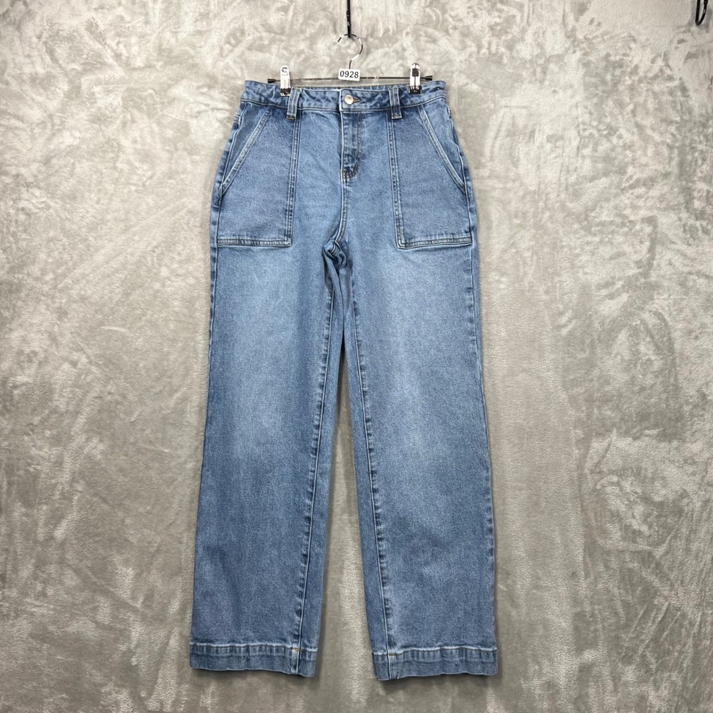 Princess Polly Jeans Women's 8 Blue Utility/Patch Pocket Wide‎ Leg Wide Hem